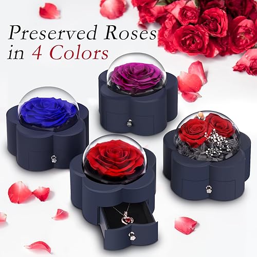 Miniatura 7 de Rosa preservada con collar de corazón, regalo de flor eterna para mamá, esposa, novia, mujer, perfecto para el día de San Valentín, cumpleaños,