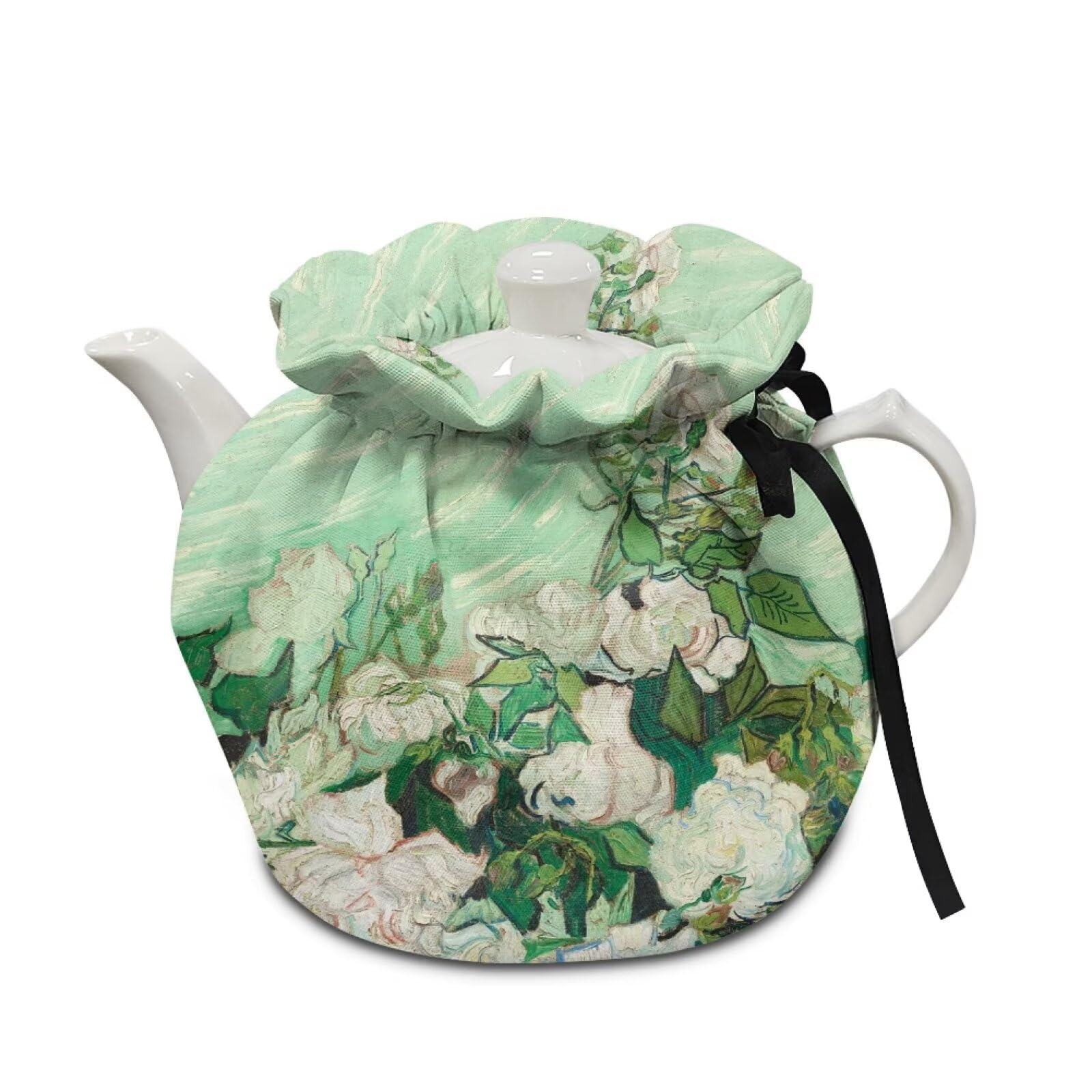 white flower oil painting teapot cozy tea cosy coffee pot breakfast warmer dust proof teapot cover keep teapot warm for home kitchen table hotel tea party restaurant holiday