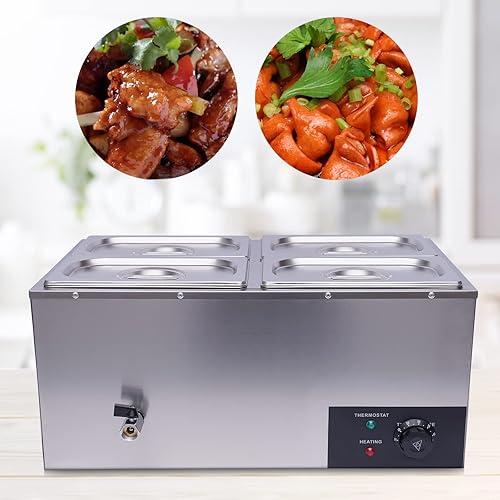 Miniatura 33 de Calentador de alimentos comercial de 6 bandejas con tapas, mesa de vapor eléctrica para calentar alimentos, 600 W, servidores y calentadores 6