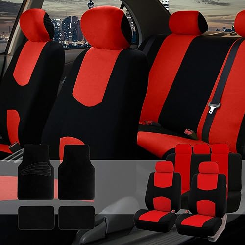 FH Group FH-FB050115 + F14407 - Juego completo de fundas de asiento de automóvil de tela plana con alfombrillas de suelo de primera calidad para la