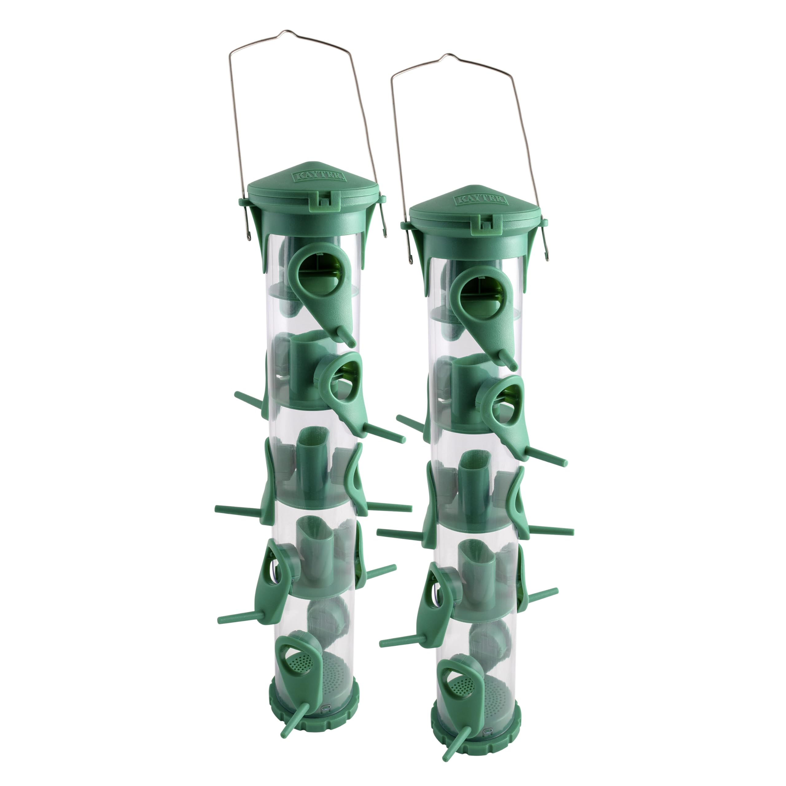 Kaytee Songbird Wild Bird Diffuser Tube Feeder with 10 Perches, Pack of 2 | Feed more birds. Bird feeders for outdoors hanging. 10 perches, hinged lid, bird feeder 2 pack