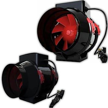 Powerful Inline Extractor Fan   Mixed Flow Duct Ventilation for Hydroponics, Grow Rooms & HVAC   Black & Red 6" Inches 150MM