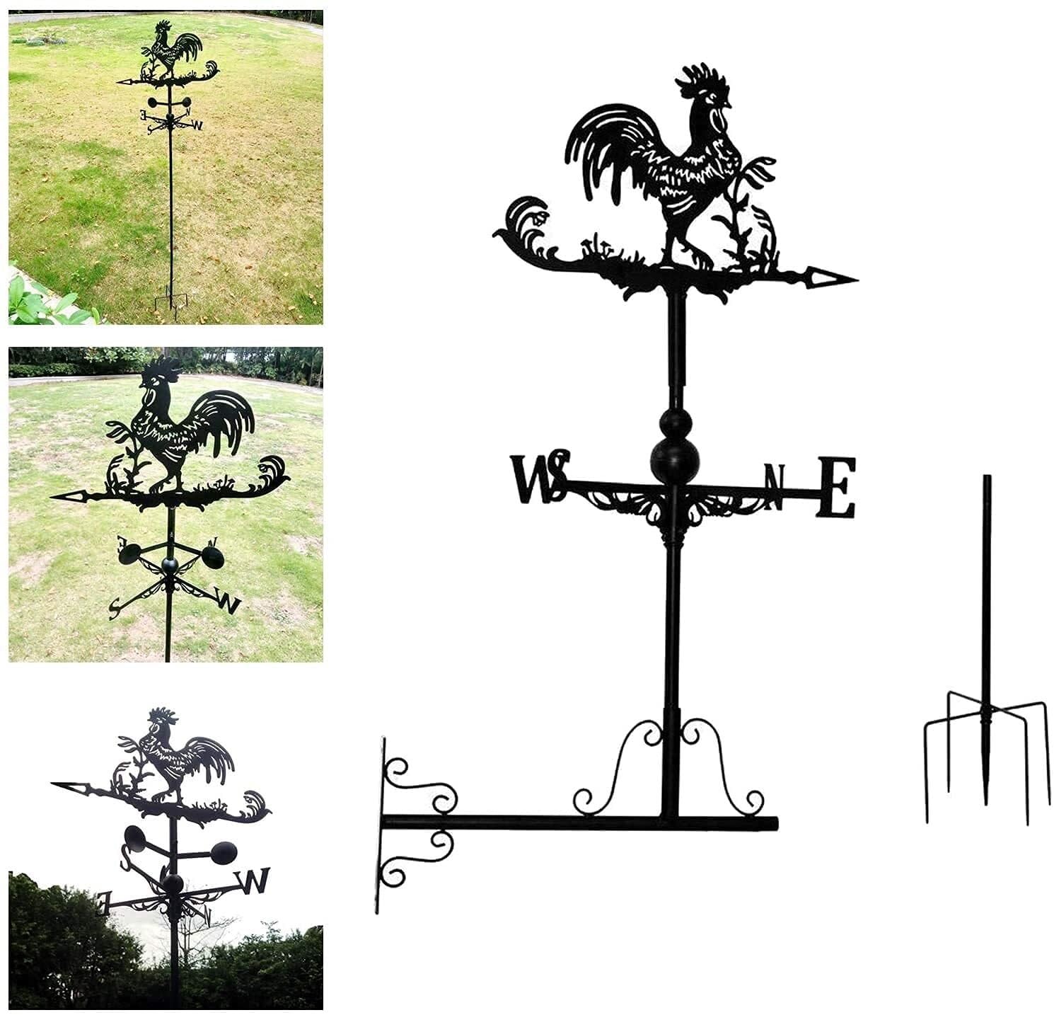 Segnavento a forma di gallo, in metallo e ghisa, da giardino, banderuola con indicatore di direzione, ornamento