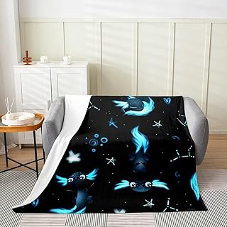 Cute Axolotl Fleece Throw Blanket Cartoon Salamander Flannel Blanket Black Blue Axolotl Bed Blanket for Couch or Bed Kawaii Animals Blanket Soft Warm Lightweight for Kids Adults,Throw(50x60 Inches)