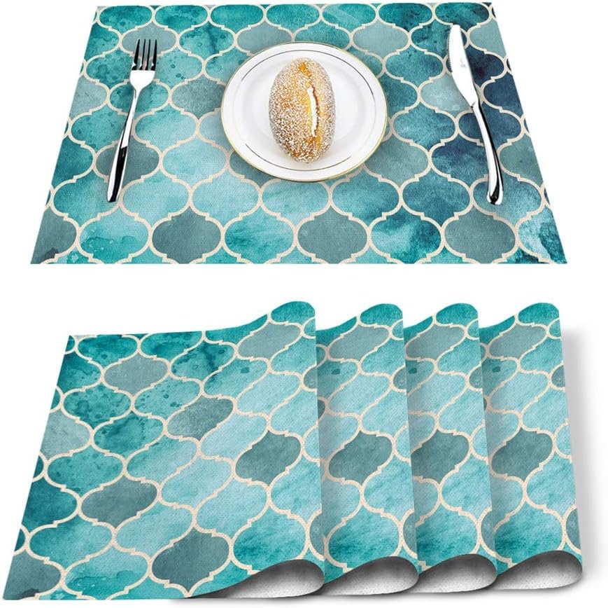 4/6pcs Set Table Mats Moroccan Green Geometric Printed Table Napkin Kitchen Accessories Home Party Decorative Placemats(4 PCS)