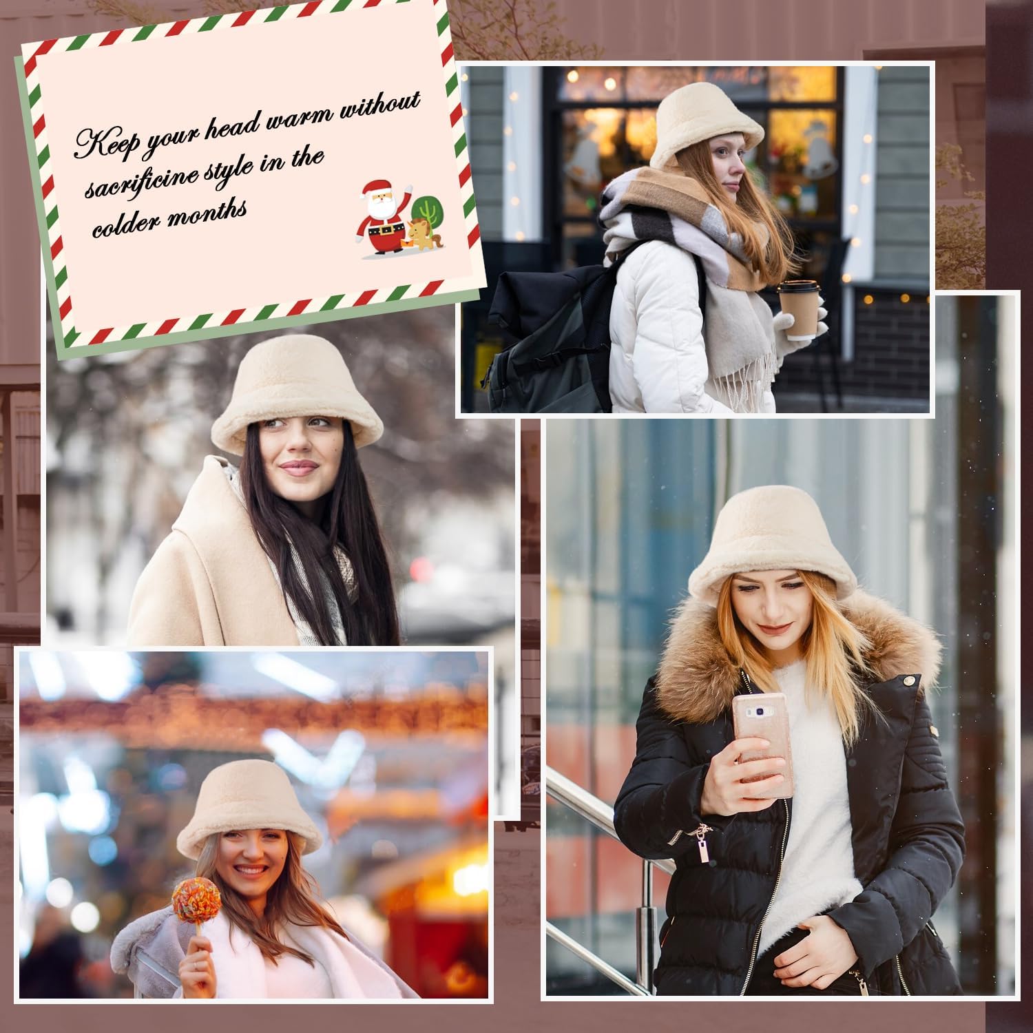 HONGTEYA Winter Bucket Hat Fluffy Faux Fur Fisherman Cap for Women Men Solid Color Style - Image 3
