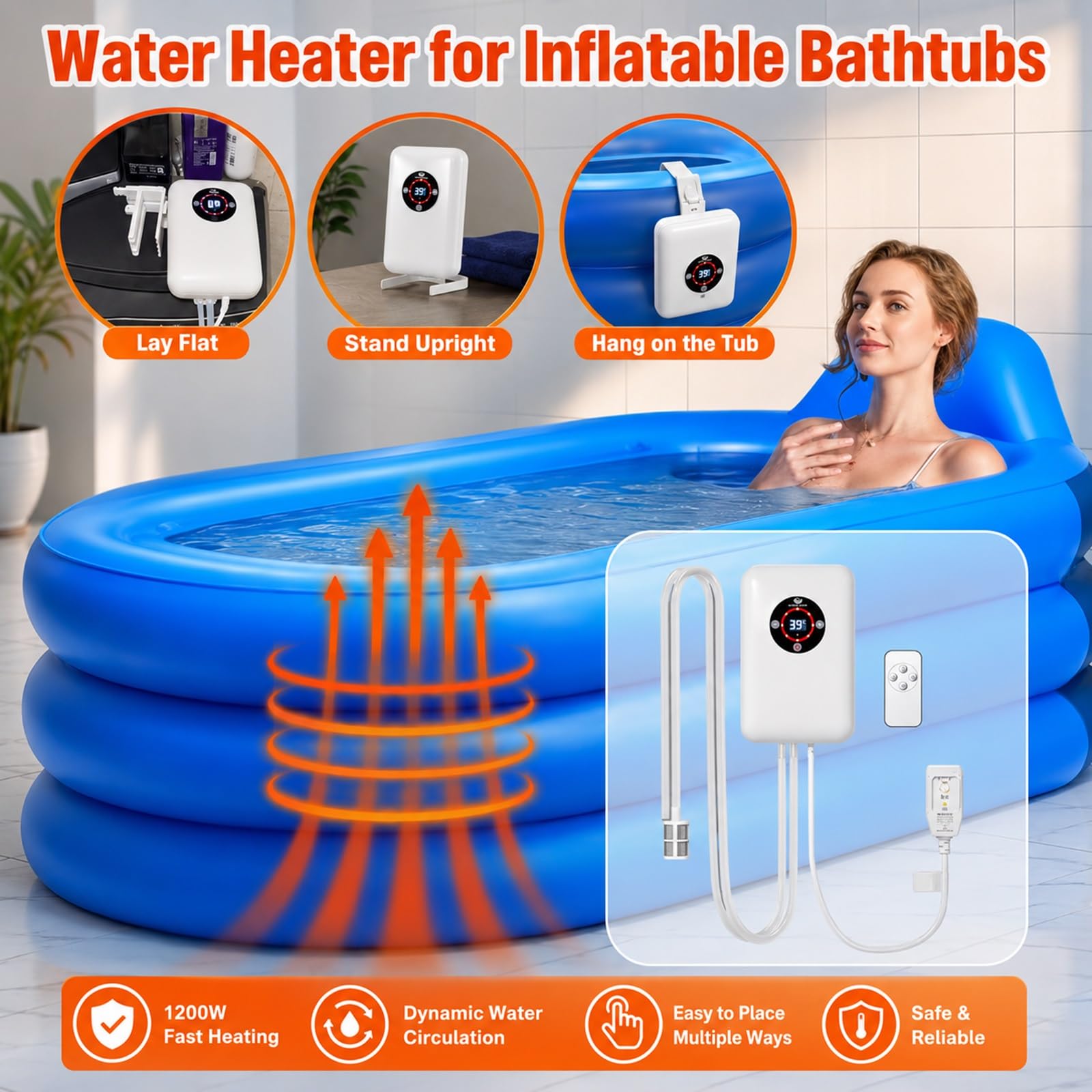 Termostato Portatile 1200W Per Riscaldatore Di Piscine Gonfiabili E Vasca Da Bagno, Controllo Preciso Della Temperatura 30-42°C, Protezione Contro Il Surriscaldamento, Riscaldamento Rapido