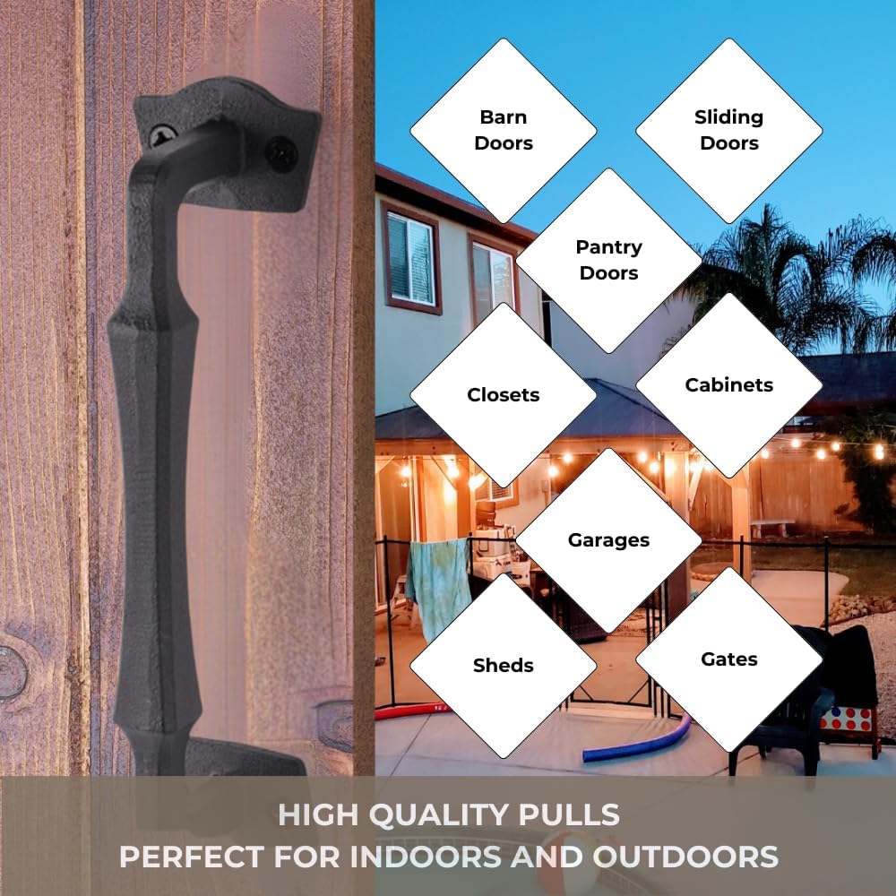 2-Pack 10 Inch Colonial Tapered Barn Door Handle - Black Cast Iron Pull for Sliding Doors, Gates, Sheds, Fences, Closets - Indoor Outdoor Farmhouse Hardware