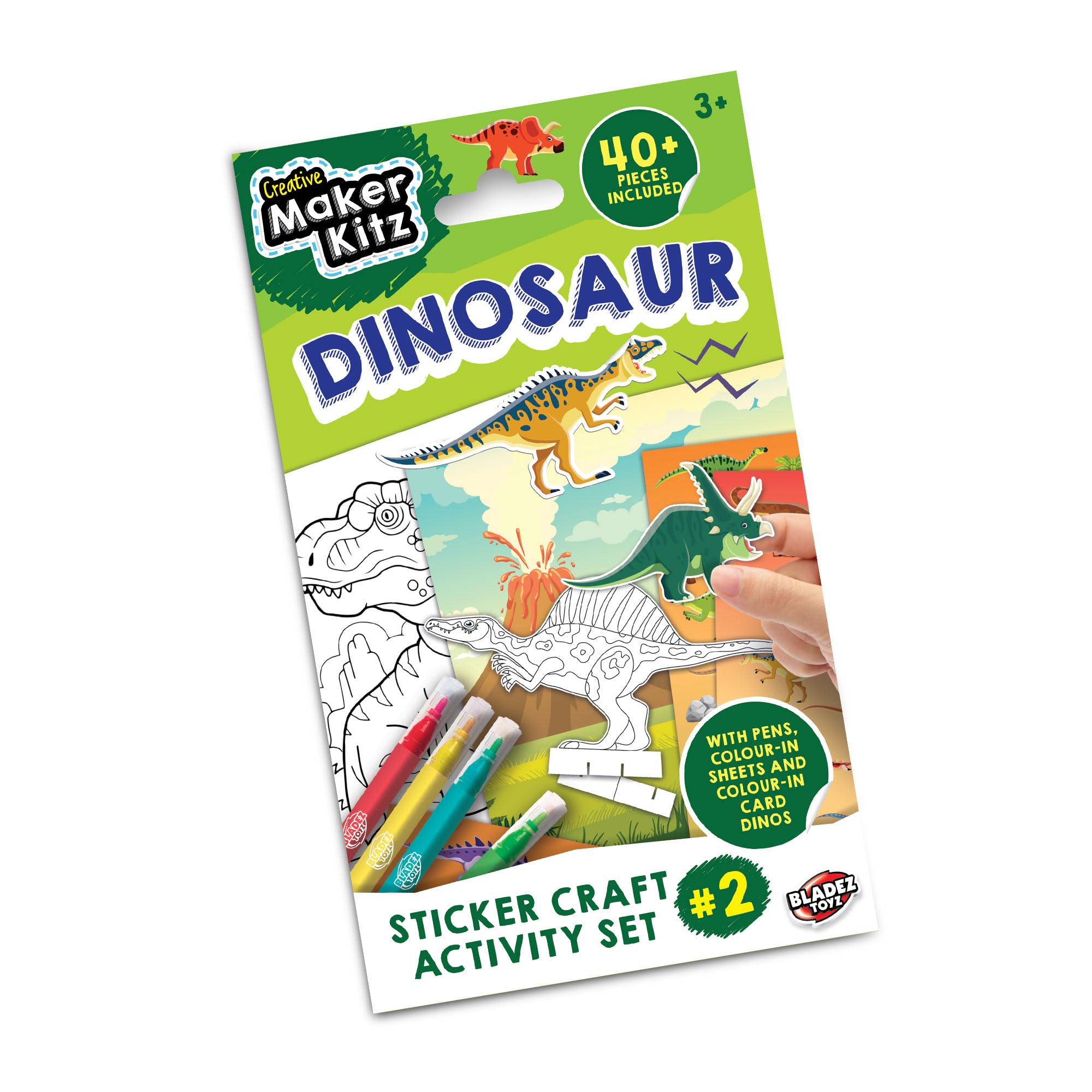 Bladez Toyz Dinosaurs Sticker Activity Set - Creative Fun with Stickers & Colouring - Stickers for Children with Mini Card Scene & Pens - Perfect for Party Bags - 12 Pack