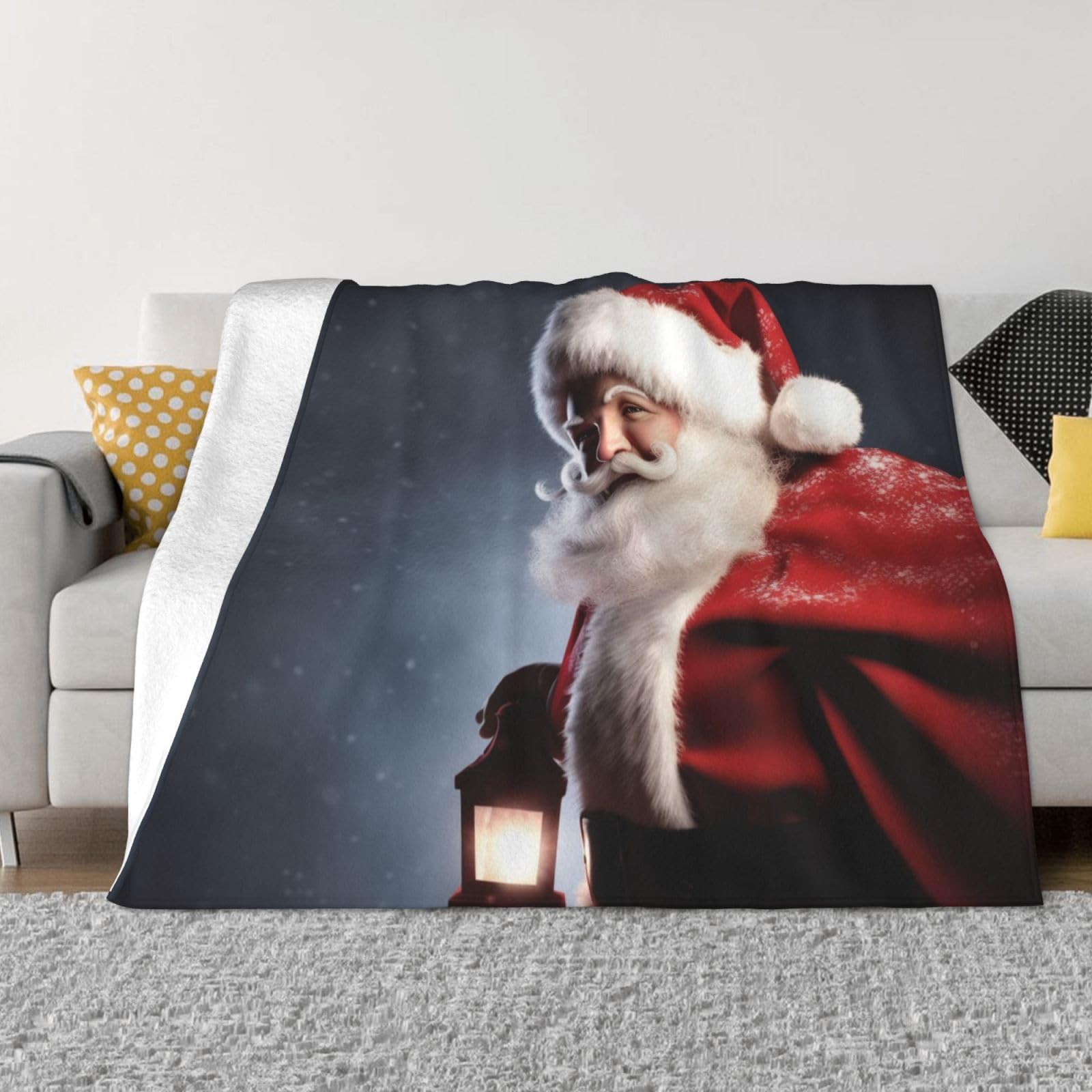Plaids Père Noël en flanelle légère idéal pour s'envelopper sur le canapé