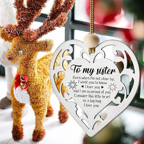 Miniatura 7 de Regalos para hermanas de hermanas, gracias por ser mi hermana, divertido adorno de recuerdo con placa de corazón, regalos para hermana, cumpleaños,