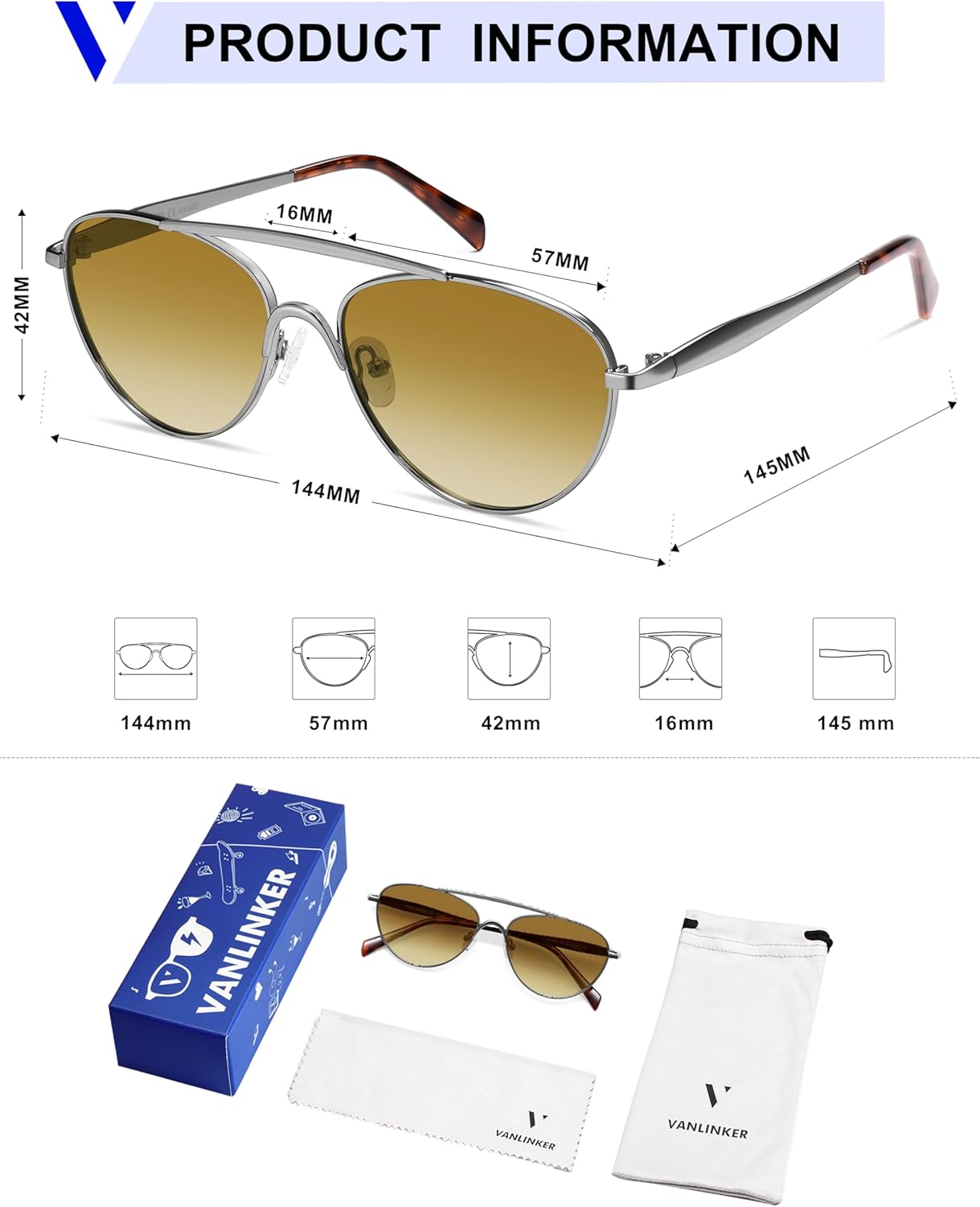 VANLINKER Polarized Trendy Aviator Metal Cat Eye Sunglasses for Women Men Retro Vintage Shades VL9868 - Image 4