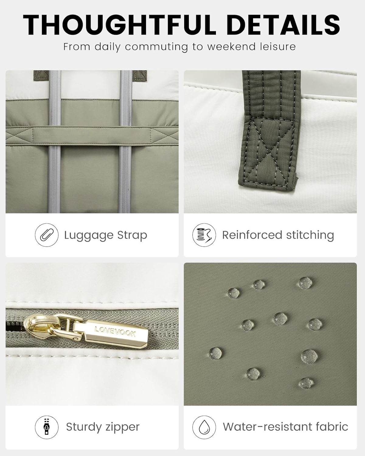 LOVEVOOK Puffer Tote Bag with 8 Pockets&Cosmetic Bag, Waterproof Work Bag for Women, Puffer Tote for Women Work, Travel, Gym - Image 6