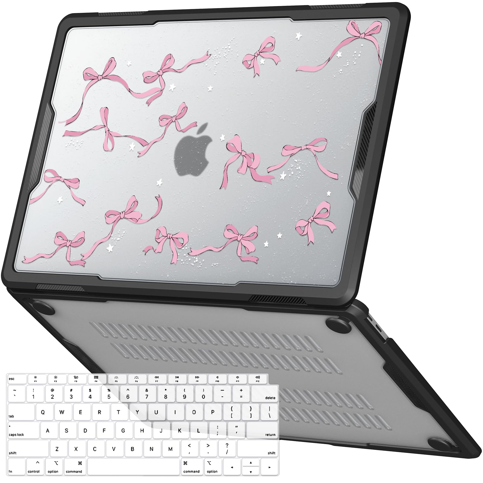 iCasso for MacBook Air 13 Inch Case 2021,2020-2018 Release M1 A2337 A2179 A1932, Anti-Cracking Heavy Duty Protective Hard Shell Case with TPU Bumper for MacBook Air 13.3+Keyboard Cover，Pink Bow