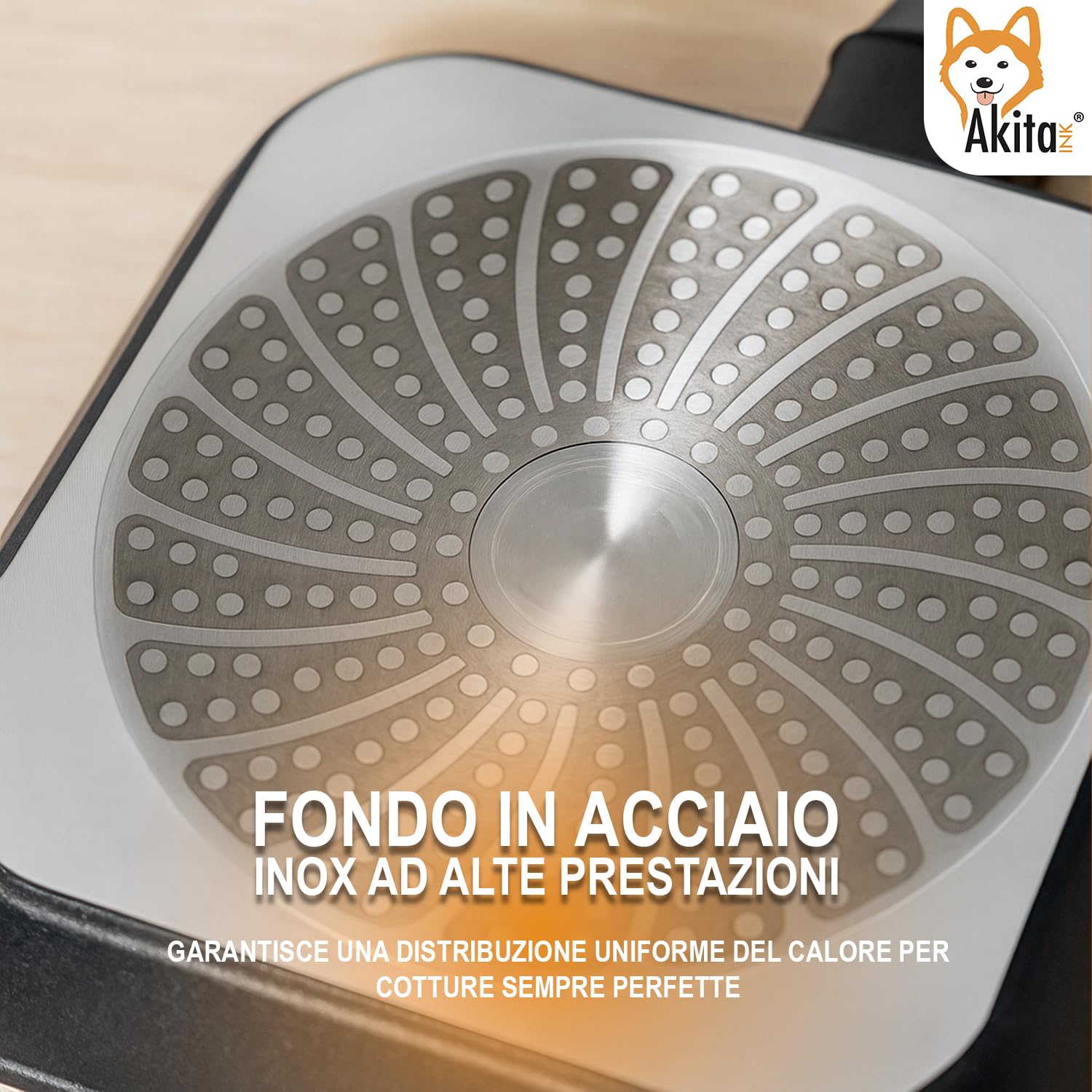 AKITAInk Bistecchiera Energika 28×28 cm Piastra Quadrata in Alluminio Effetto Pietra Antiaderente, Manico Soft Touch, Adatta anche ai Piani a Induzione