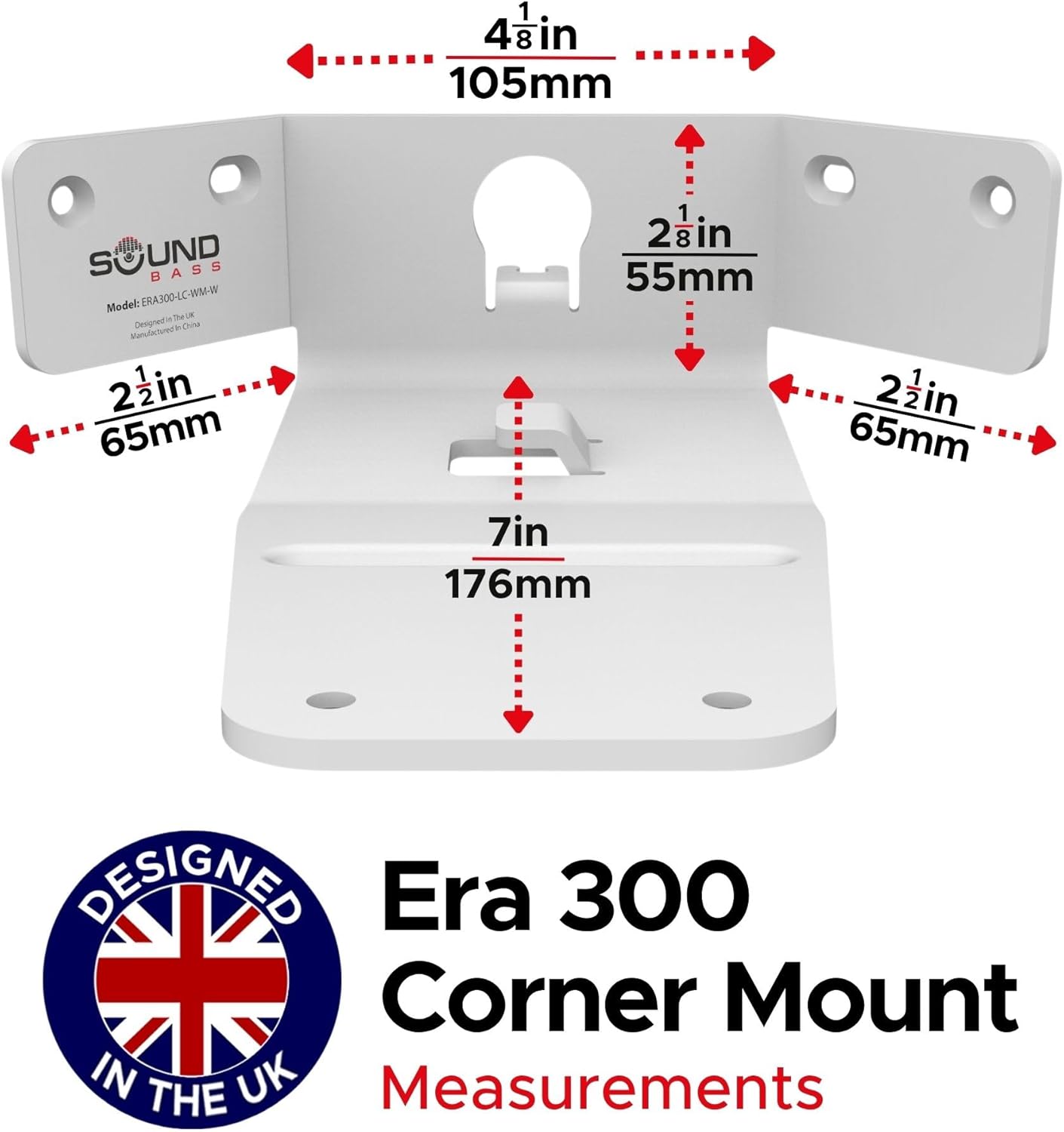 Sound Bass ERA300 Corner Wall Mount Bracket, Low Profile, White, Single (1pc), Includes Mounting Hardware, Compatible with Sonos ERA 300 Speaker - Image 8