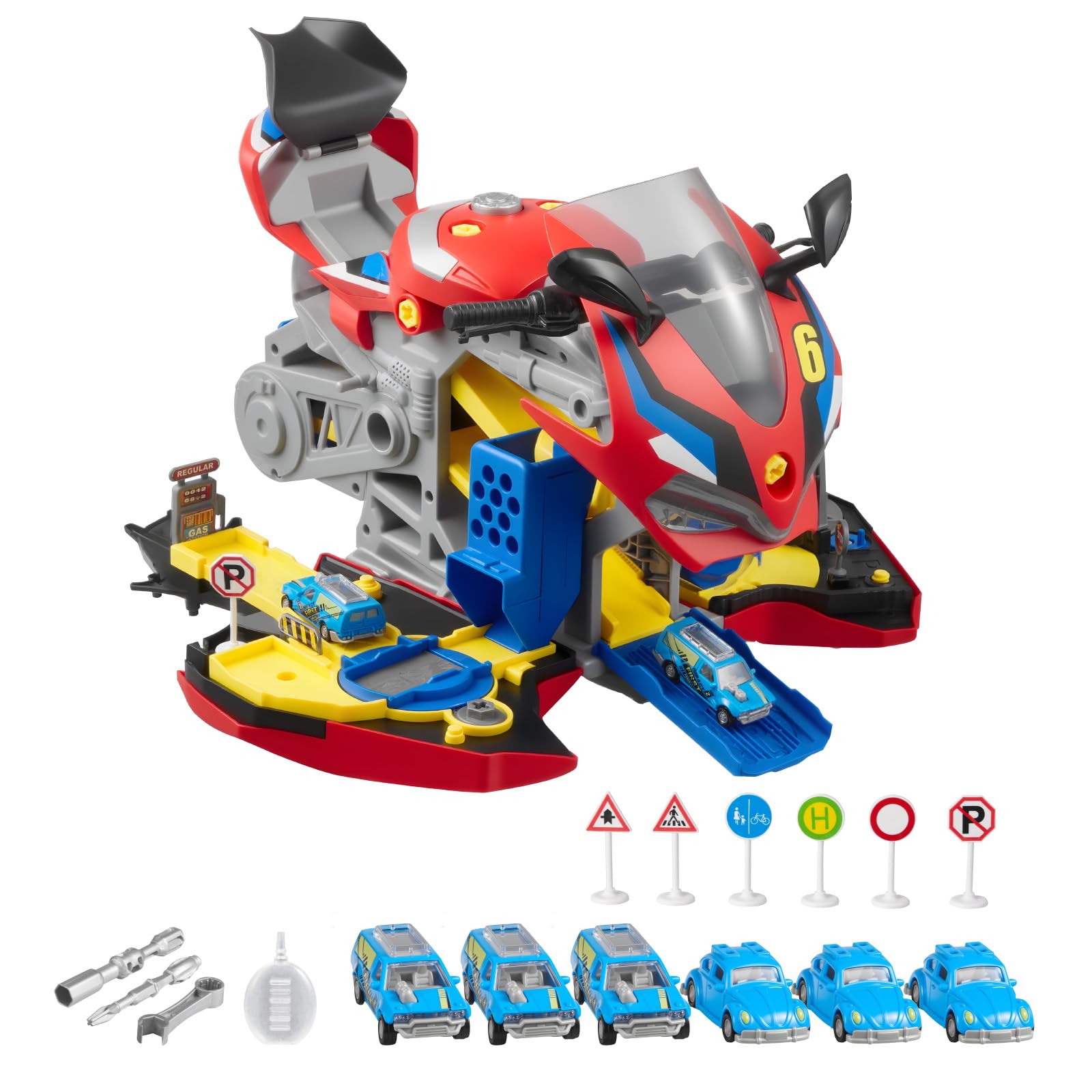 VEVOR Motocykl Motor Toy 25 sztuk Mechaniczna Zabawka Z Zdejmowanymi Częściami Światła i Dźwięki Dla Dzieci Od 3 lat Czerwony