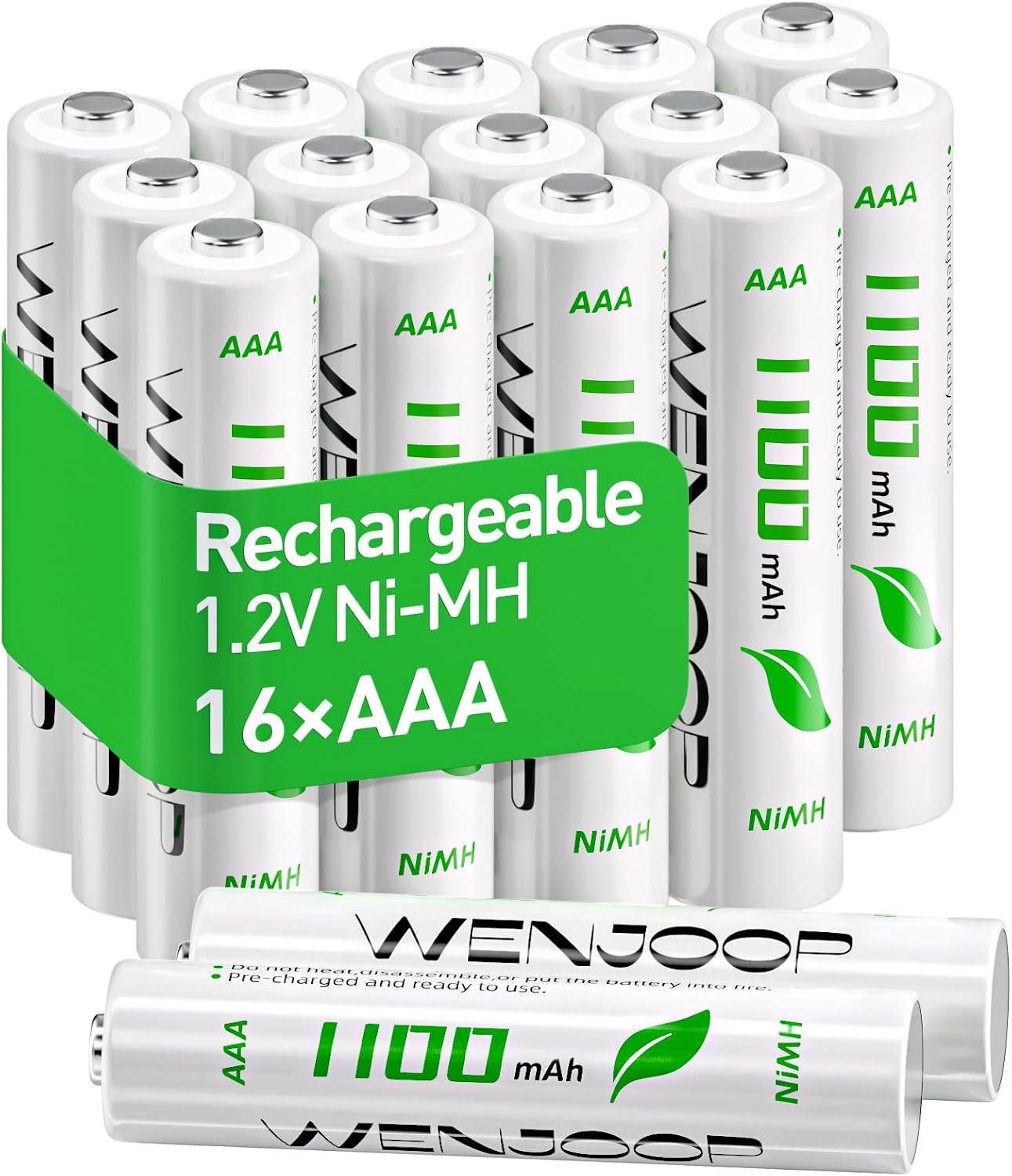 AAA Rechargeable Batteries 16-Pack, 1100mAh High-Capacity NiMH, 1200 Cycles, Low Self-Discharge – Ideal for Toys, Remotes, Flashlights