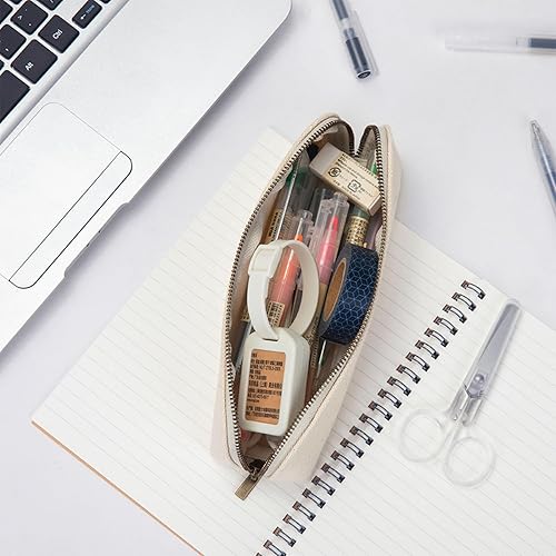 Miniatura 7 de Estuche de lona para lápices, lona de algodón y bolsa multifuncional simple, almacenamiento de lápices portátil con cremallera (beige)