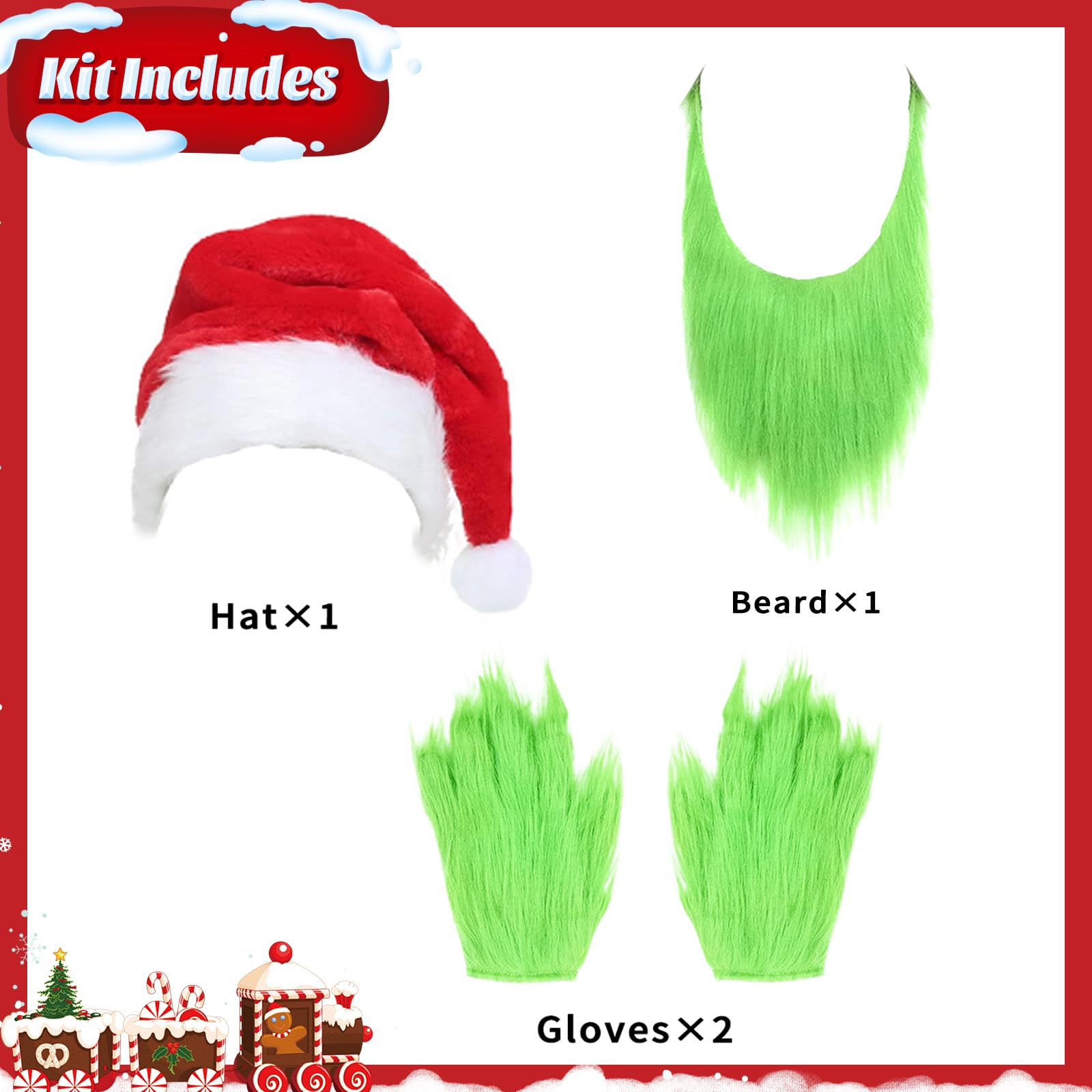 SINSEN Christmas Mask Furry Gloves Hat Green Big Monster Latex Full Head Mask Christmas Halloween Carnival Cosplay Costume Props Fancy Dress Mask for Adults - Image 4