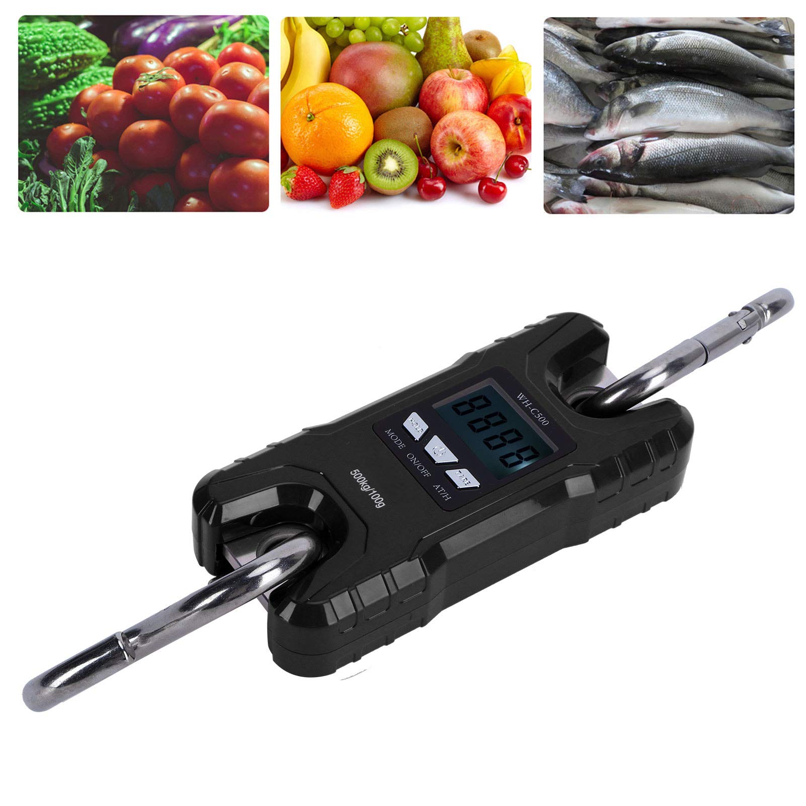 Bilancia Sospesa Digitale, Bilancia Elettrica a LED con Ampio Display, Gancio in Metallo Rimovibile, Conversione unità e Tara, 2 Batterie AAA Alimentate per Viaggi a Casa all'aperto (BLACK)