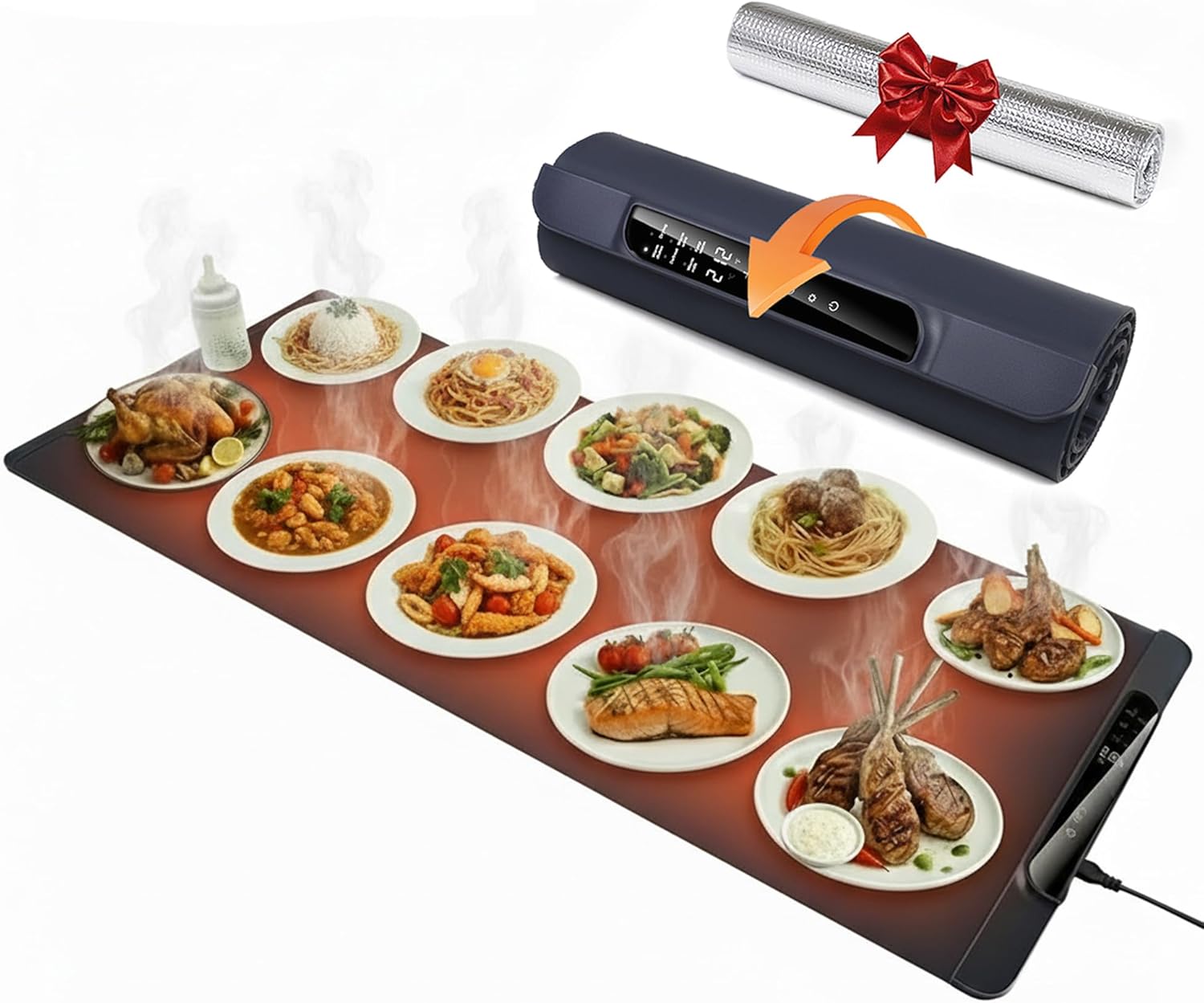 Foldspark XXL 36x15 Electric Food Warming Mat - 6 Smart Preset Modes, Dual Temp Display, Child Lock for Buffets Parties
