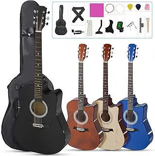 Moon River アコースティックギター 38インチ 17点セット 初心者入門用 持ち運び便利 ギターストラップ、ソフトギターバッグ、マニュアル（日本語）付き 学生 大人通用(ブラック)