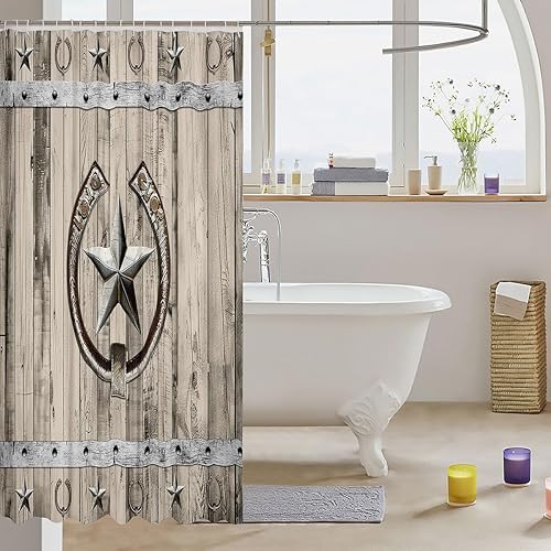 Miniatura 3 de Western Texas - Cortina de baño de 72 pulgadas de ancho x 72 pulgadas de largo, cortina de ducha rústica con estrellas de granja de herradura,