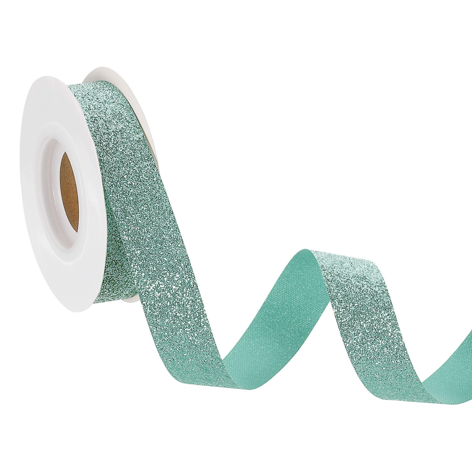 QUARKZMAN 22mm x 10 Yards Geschenkbänder Glitzerbänder, Kranzhandwerk Schleifenband, Glitzerndes Stoffband Geschenksband für Geschenkverpackung Festival Hochzeitsfeier Dekoration, Hellblau
