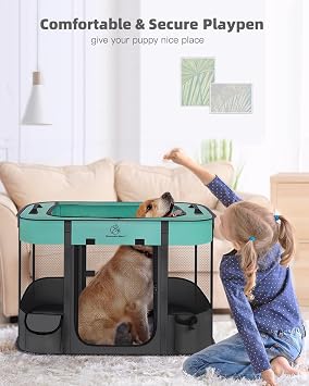 ROMANTIC BEAR Foldable Dog pen,Portable cat pen,Green,L(100 * 80 * 60cm)