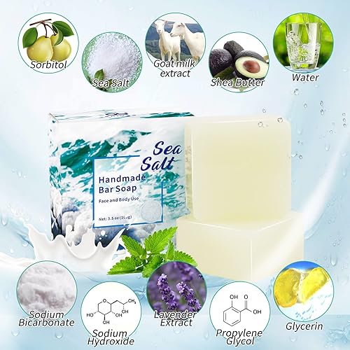 Paquete de 2 jabones de sal marina de 3.5 onzas cada uno, exfoliante para el acné, limpia profundamente la piel problemática, leche natural de
