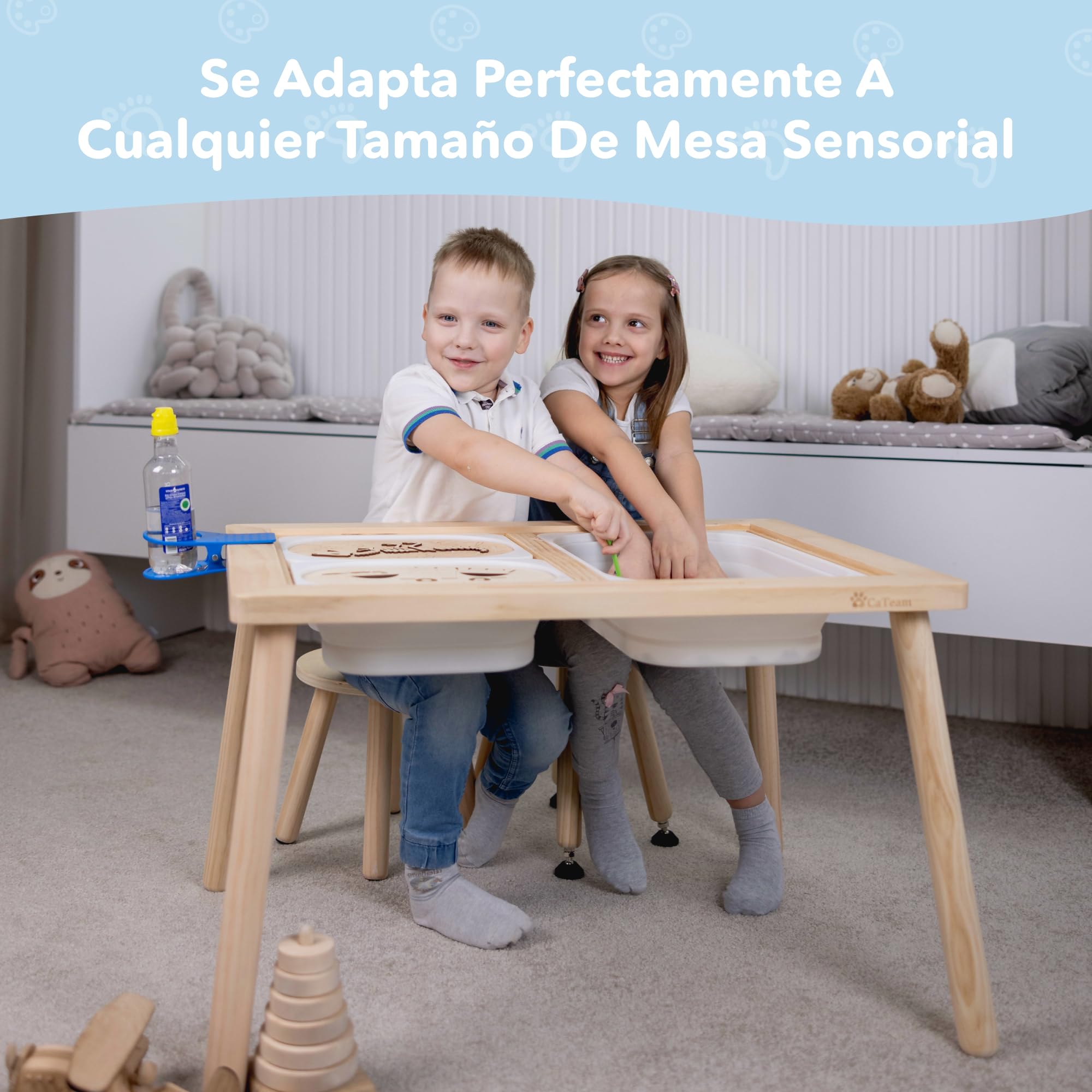 Cateam Taburete de Madera para niños y niños pequeños - Juego de 2 - Blanco - Silla para niños con Patas Extensibles - Taburete de Mesa sensorial - Taburete Redondo para niños con pies niveladores