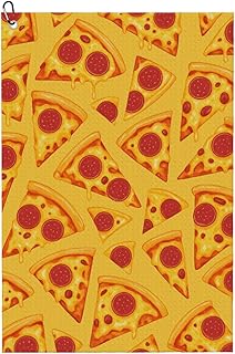 Tasty Cheese and Ham Pizza Golf Towel Microfiber Waffle Pattern Absorbent with Carabiner Clip 16x24In