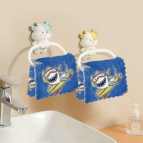 Miniatura 6 de FRODOTGV Shark Wearing Diving Cotton Print Microfiber Towels Kitchen Absorbent 6 Pack Microfiber Towel for Restaurant Table