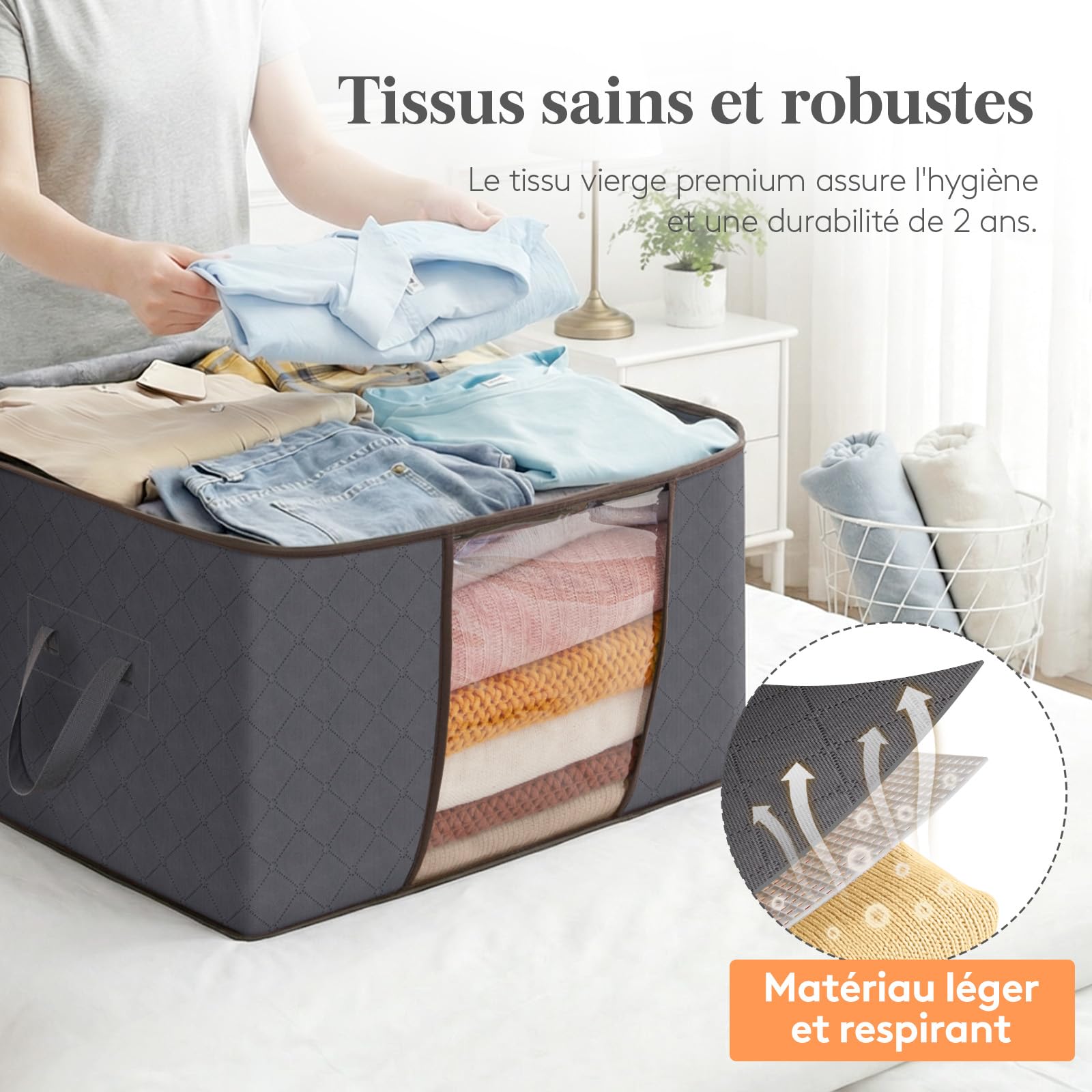 Lifewit Sac de Rangement Vetement, Boite Rangement Pliable, Grand Caisse Rangement Cartons Déménagement Housse Rangement Couette pour Couvertures Jouets Vêtements, 60 L, Lot de 3