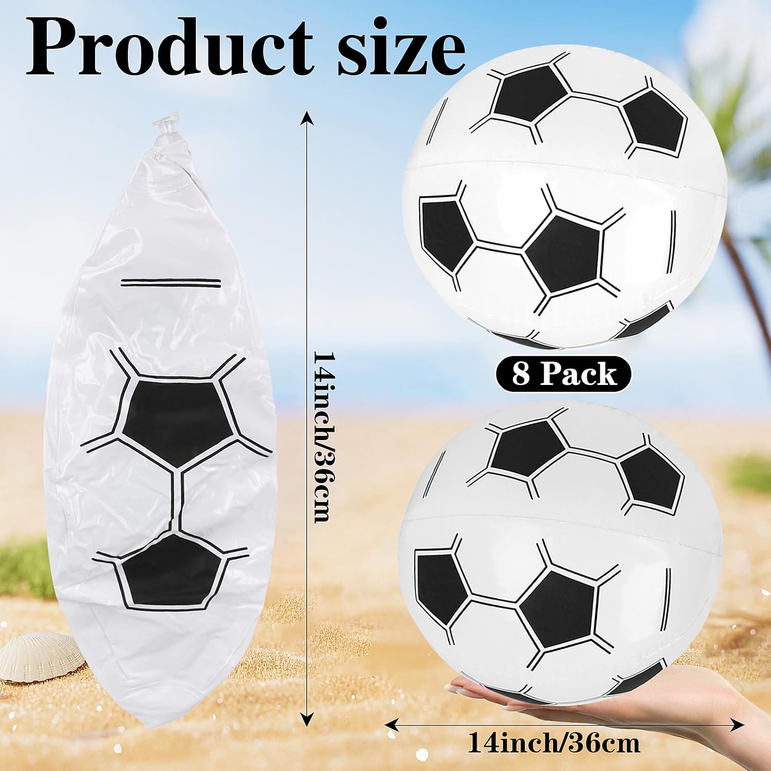 FOIMAS 8pcs Soccer Beach Balls,15 Inch Inflatable Soccer Balls for Summer Pool Beach Party Favor Outdoor Activities