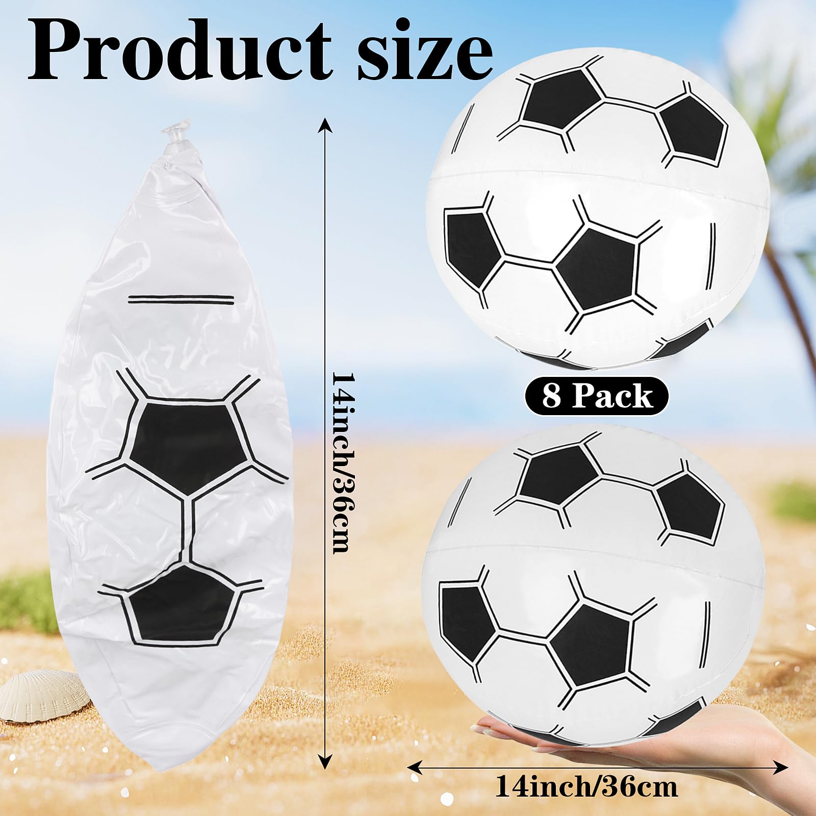 FOIMAS 8pcs Soccer Beach Balls,15 Inch Inflatable Soccer Balls for Summer Pool Beach Party Favor Outdoor Activities