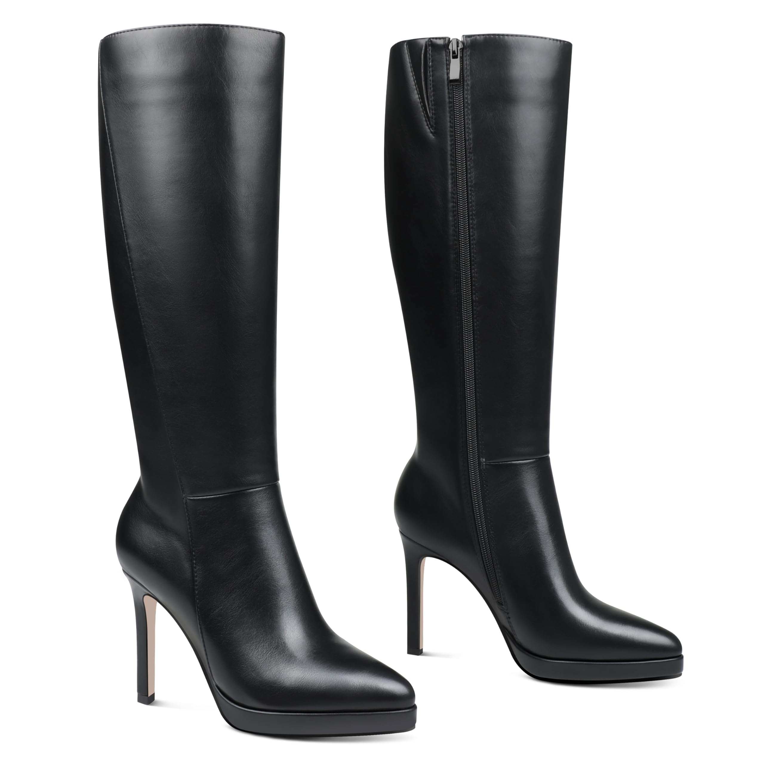 MERUMOTE Knee High Boots for Women Pointed Toe Platform Stiletto Heel Boots High Heel Side Zipper Boots