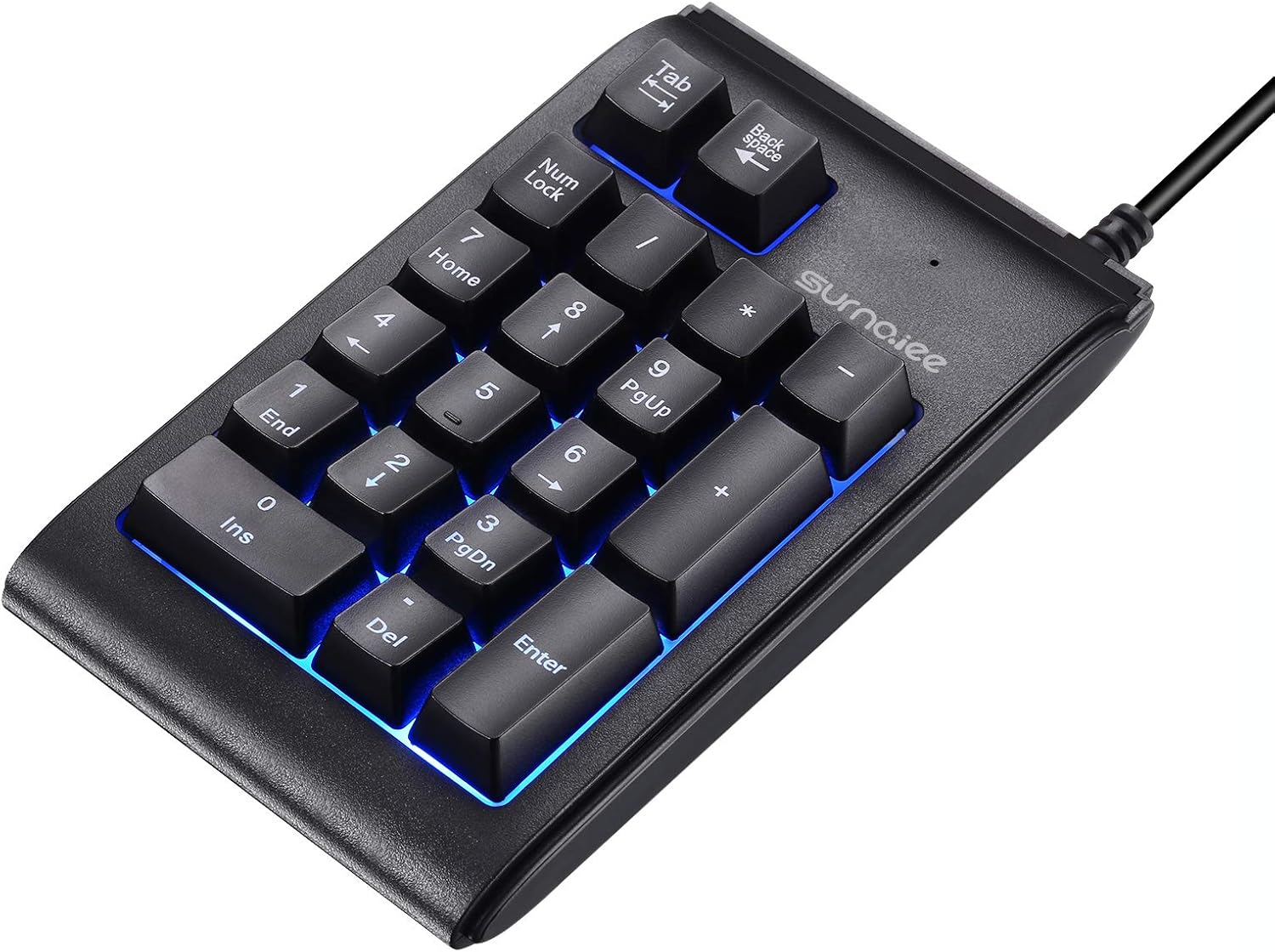 SurnQiee Backlit Numeric Keypad, USB Wired Number Pad 3 Colors Backlit Keyboard