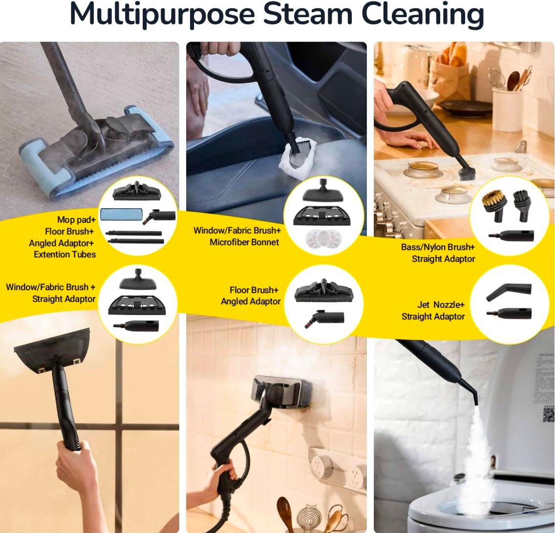 STEAMBOT® Heavy Duty Steam Cleaner with 2L Large Water Tank, 28-in-1 Multipurpose steam cleaner for home, High Temperature Deep Cleaning for Grout, Floor, Tile, Oven, Car, Window&Kitchen，no chemical