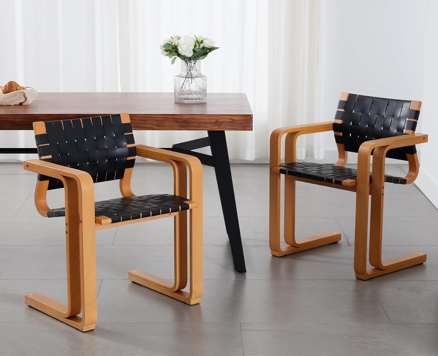 Amazon.com - ZSARTS Black Woven Dining Chairs Set of 2, Natural Wood ...