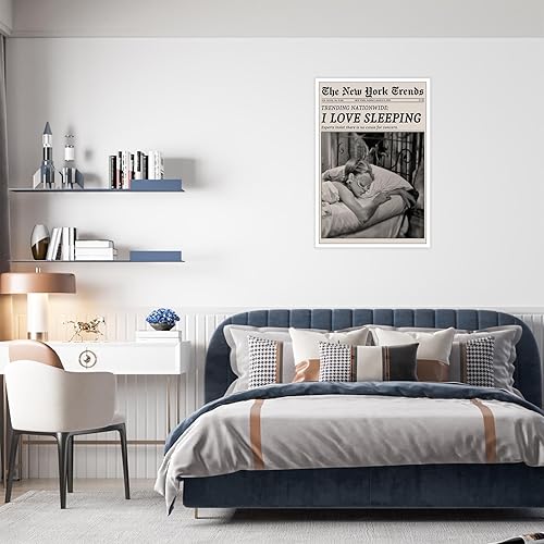 Miniatura 5 de Arte de pared feminista retro en blanco y negro, pósteres de periódico de moda, póster estético preppy con texto en inglés "I LOVE SLEEPING",