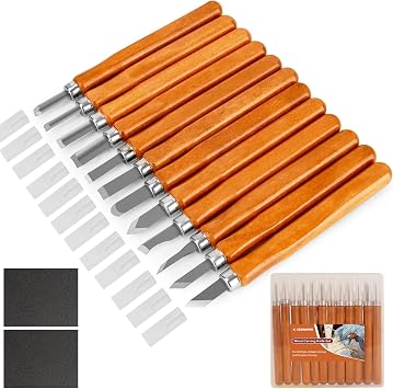 Wood Carving Tools, 14Pcs Wood Carving Knife Kit Carbon Steel, Wood Chisels Set for Pumpkins Soap Sculpture Carving DIY 12 Styles