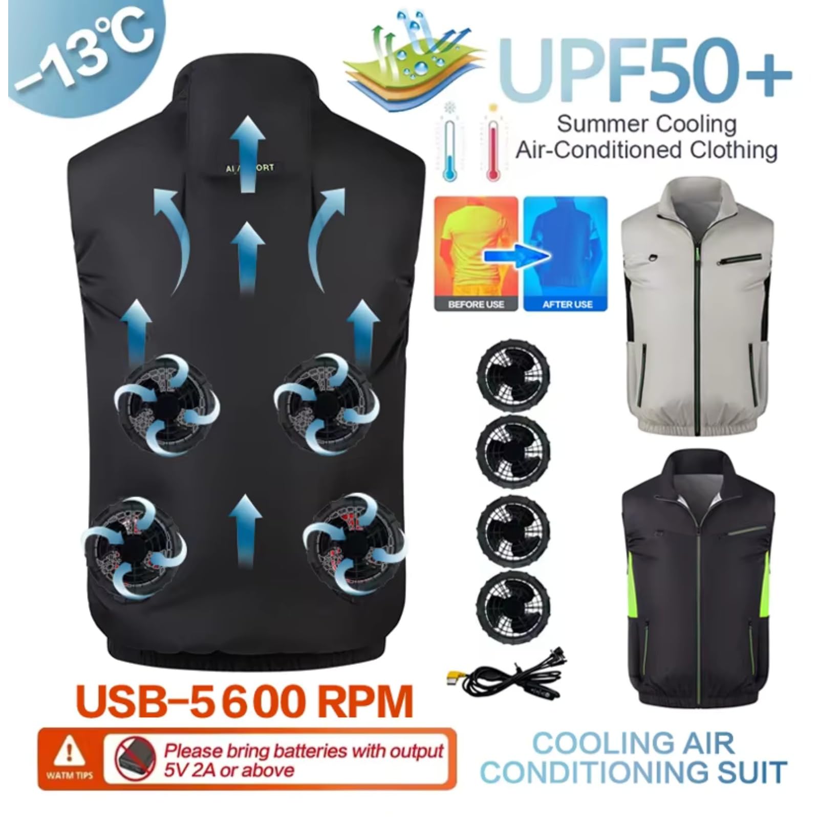 Chaleco de Verano para Hombre Ropa de Trabajo con Aire Acondicionado