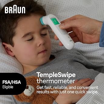Braun TempleSwipe Digital Thermometer with Color-Coded Temperature Guidance - Temporal Thermometer for Adults, Babies, Toddlers & Kids
