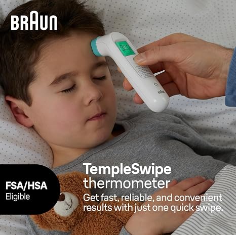 Braun TempleSwipe Digital Thermometer with Color-Coded Temperature Guidance - Temporal Thermometer for Adults, Babies, Toddlers & Kids