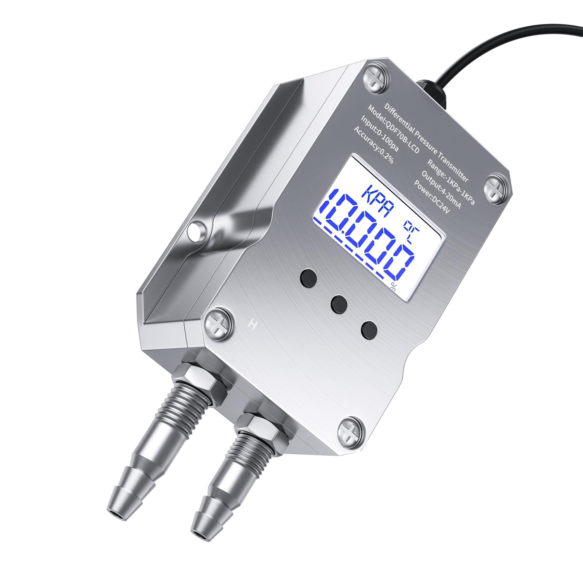Trasduttore di pressione differenziale 0-100pa 0-200pa 0-500pa 0-1Kpa in uscita 4-20mA 0-10V Misuratore di pressione differenziale digitale 1 pz(Output 4-20mA,-100pa -0)