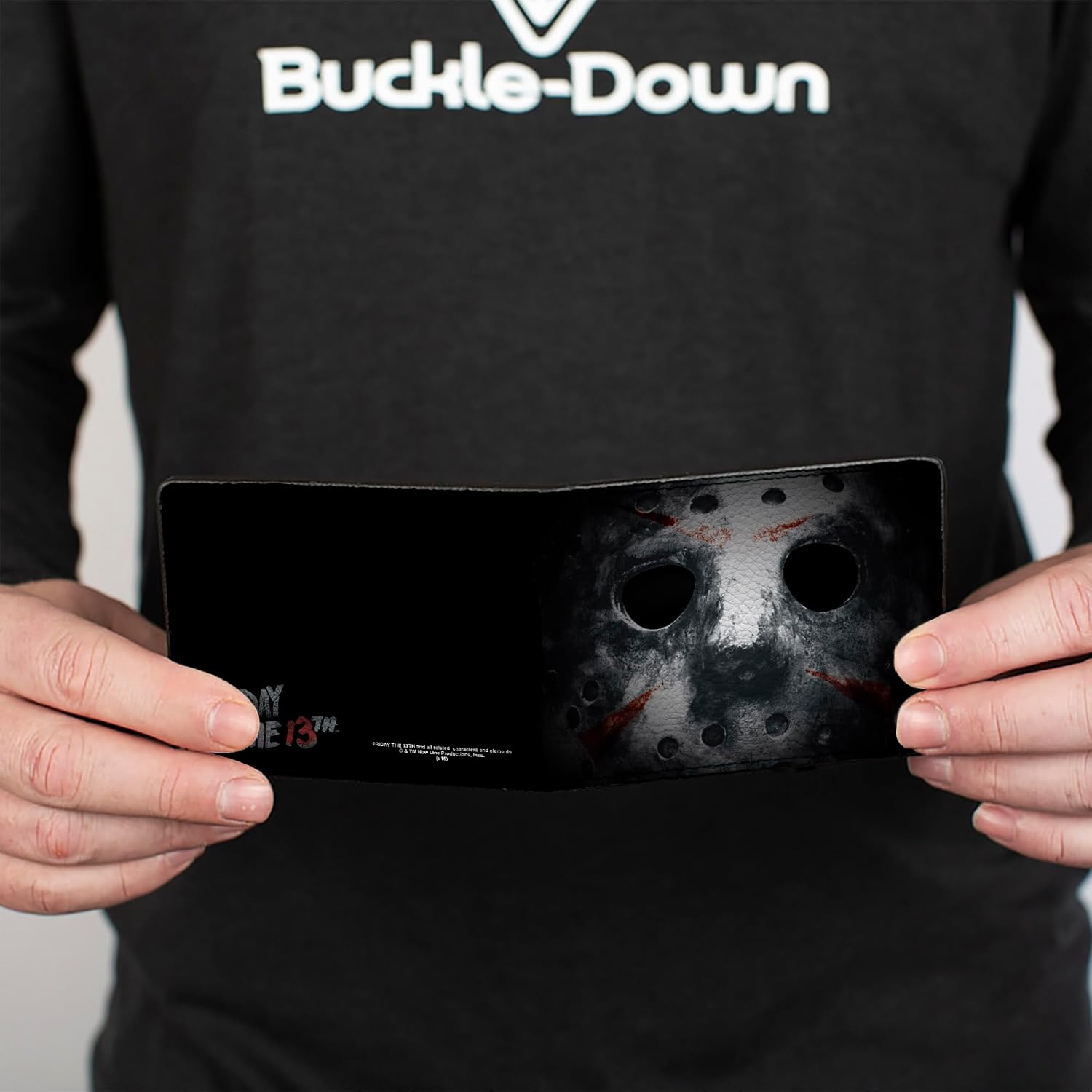 Buckle-Down mens Buckle-down Pu Bifold - Jason Mask3 Close-up + Friday the 13th Black/Grays/Red Wallet, Multicolor, 4.0 x 3.5 US
