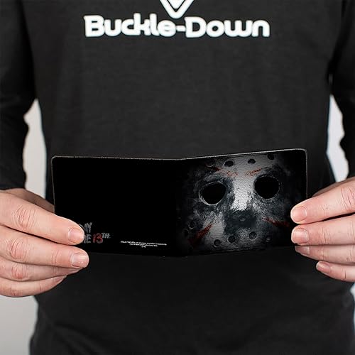 Miniatura 4 de Buckle-Down Cartera plegable de poliuretano para hombre, Jason Mask3 Close-UP + Friday The 13th NegroGrisesRojo, Multicolor, 4.0 x 3.5 pulgadas,