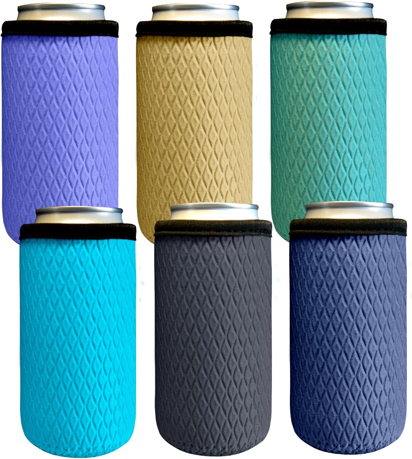 6 Pack 16 oz Standard Can Cooler Sleeves Insulated, Reusable Beer Can Holder, Soft Non-Slip Neoprene Drink Caddies Covers for Soda, Hard Seltzer, Energy Drinks and Water Bottles,